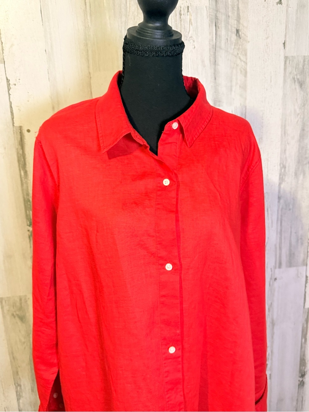 J.Crew Orange Red Linen Button-Down Long Shirt Dress Tunic Size XL - Picture 5 of 13